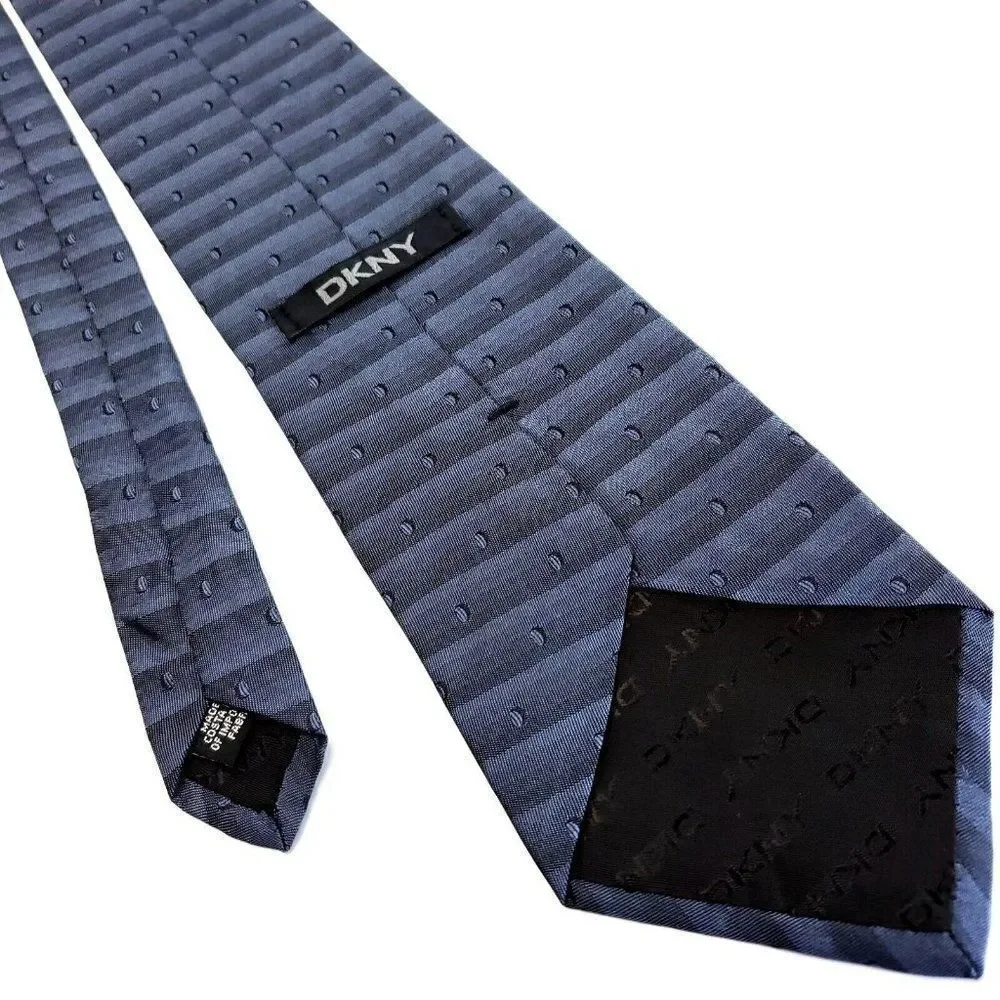 DKNY‎ Blue Gray Silk Tie Woven Wide Dots
